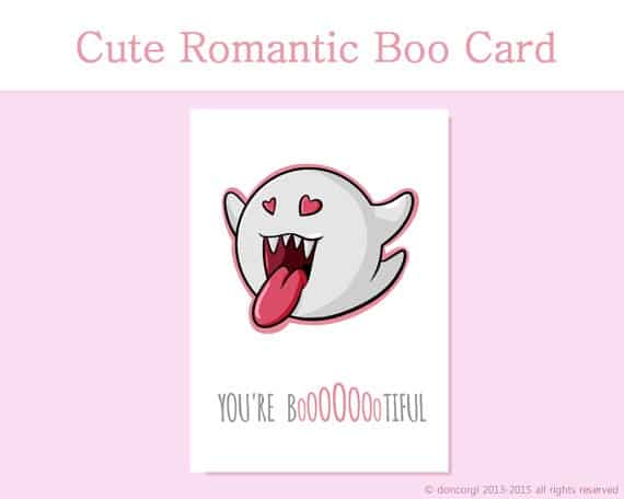 Super Mario Valentine's Day Card, Boo, Bootiful, geeky card, romantic card, gaming, geek, for him, for her