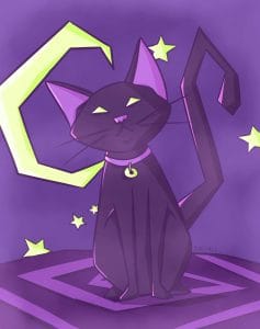 black cat, illustration, artwork, national cat day