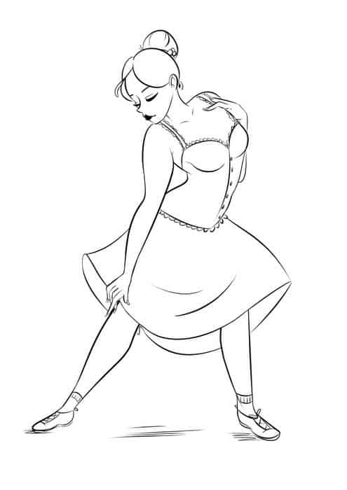 final line art of a clean sketch of a dancer