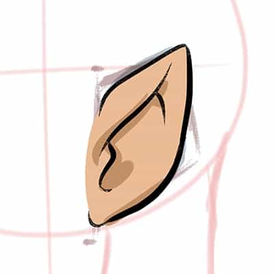 image showing a drawing of an Elf ear, and how to draw it