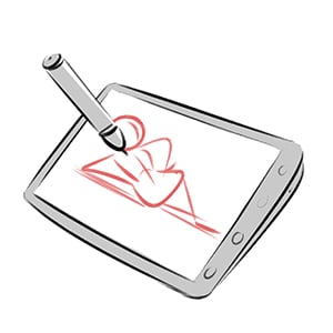 drawing of a standalone tablet or ipad being used to draw