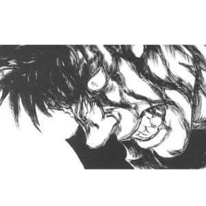 Guts from Berserk shows frustration mixed with an angry face.