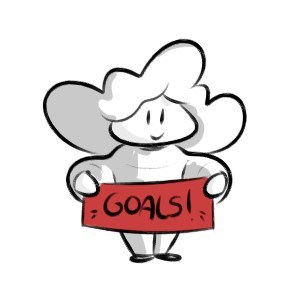 drawing of a character holding a "goals" banner