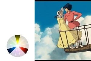 Studio Ghibli likes to use Triadic color schemes, here's an example in their movie Howl's Moving Castle