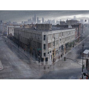 City Corner With Rain Layer for Fx Concept by Chris Duncan, a great example of Two Point Perspective that just works!