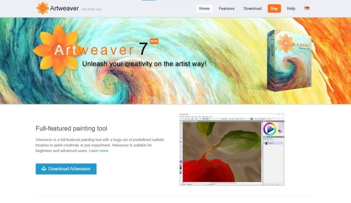 artweaver drawing software screenshot from the website