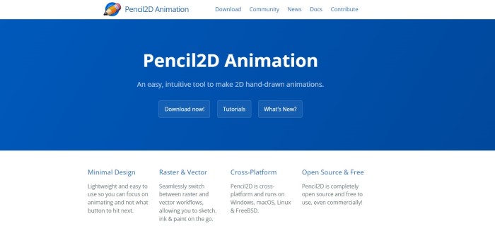 pencil2d screenshot of the website for this drawing software