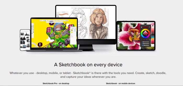 sketchbook app screenshot of the website for this drawing software