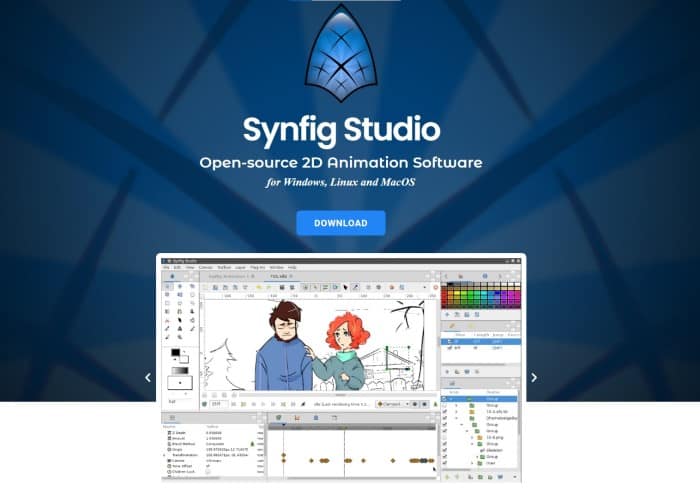synfig screenshot of the user interface of this free drawing software from the website