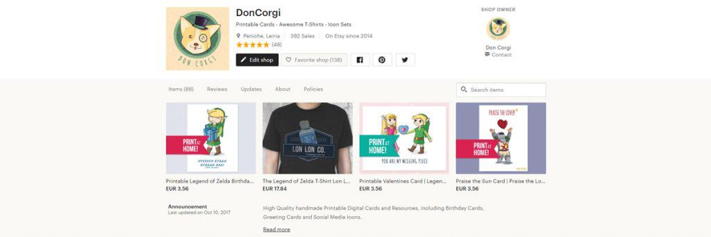 Don Corgi's Etsy store, one way that I sell my products and sell my art online.