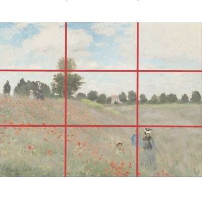 Rule of Thirds is pretty important when figuring out composition, here's Poppy Field by Monet