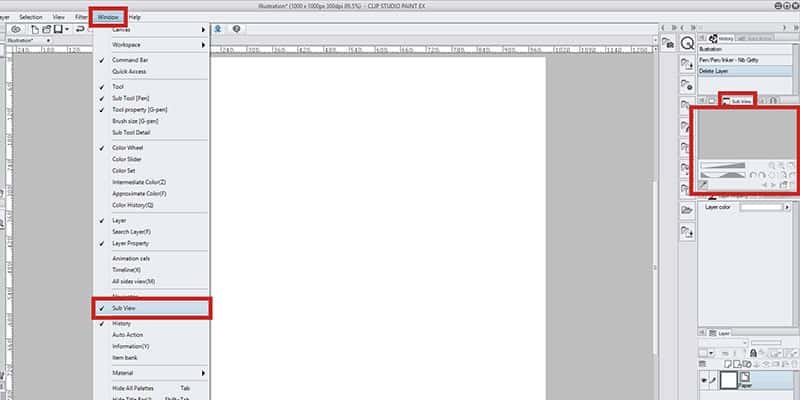 In Clip Studio Paint go to Window - Subview to open the subview menu!