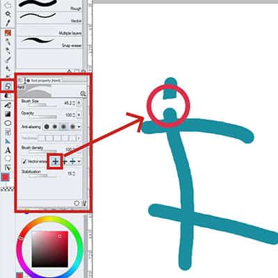 Using the vector eraser in clip studio paint vector layers!