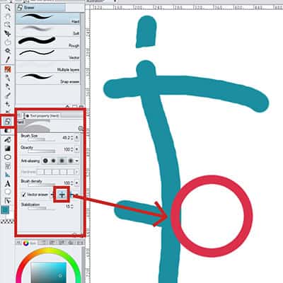 The vector eraser can be used in different settings