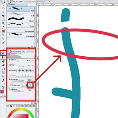 Choose the vector eraser settings you need for your vector layers