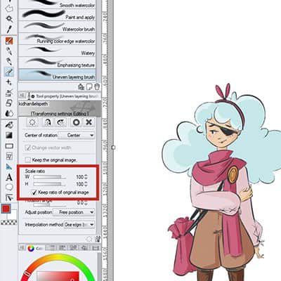 Scale the Horizontal And Vertical Ration in Free Transform as you wish with these sliders in Clip Studio Paint!