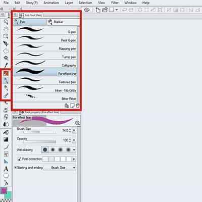 Select the Brush tool or Pencil tool in Clip Studio Paint Pro and start drawing!