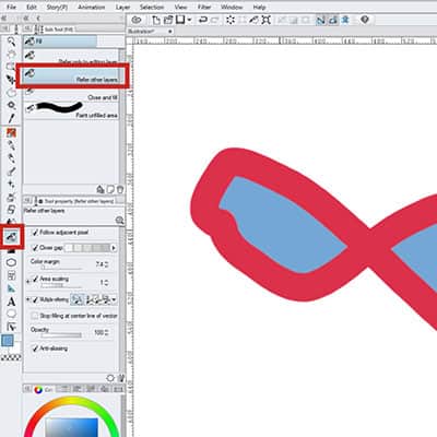 Select Refer to other Layer in Clip Studio Paint to fill layers while using vector layers for your lineart!