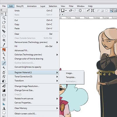 You can go to edit - Register Material to register your material in clip studio paint!