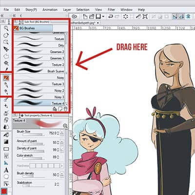 Select your brush in the sub tool section on clip studio paint!