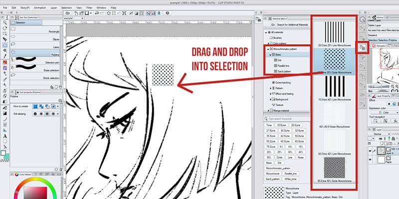 One of the the methods of applying screentone in clip studio paint is dragging and dropping, like this!
