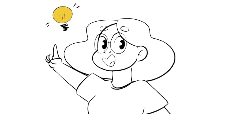 drawing of patricia at don corgi with an exciting idea lightbulb