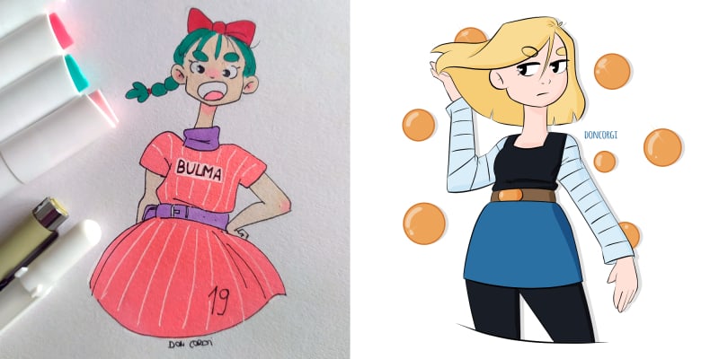 bulma and android 18 fan art by patricia caldeira at don corgi