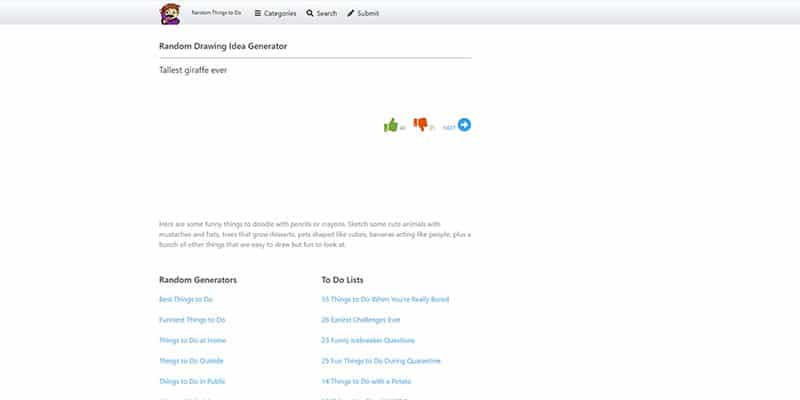 image of the random drawing idea generator website "Random Things To Do"