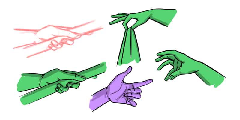 several drawings of hands, drawing hands practice