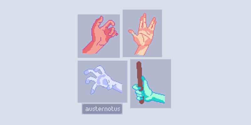 pixel art drawings of hand studies, done with a mouse!
