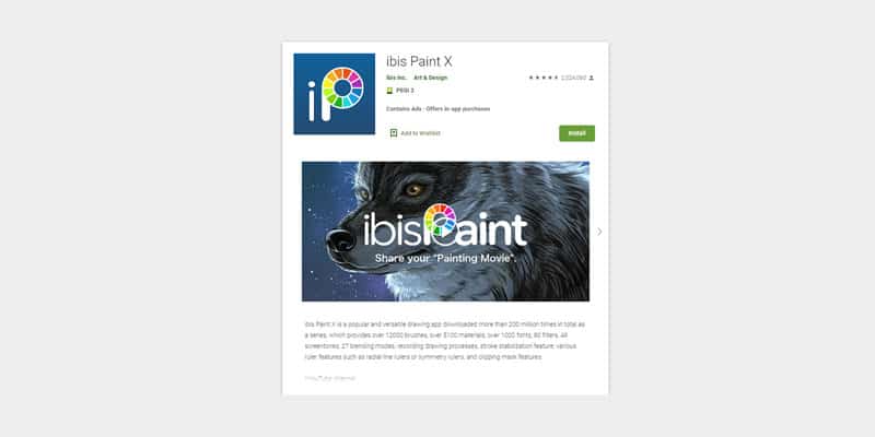 google play screen from Ibis Paint X, a free drawing app for android