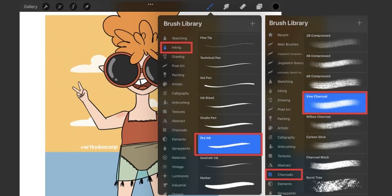 the dry ink brush and the vine charcoal brushes are great procreate brushes for sketching