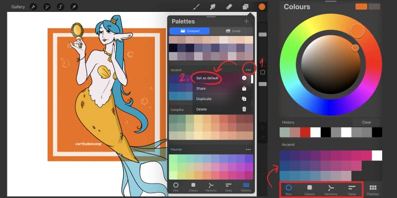 how to set your new procreate palette as default