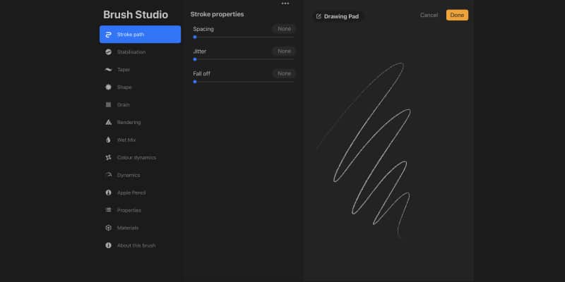 brush studio interface on procreate to make your own sketching brush