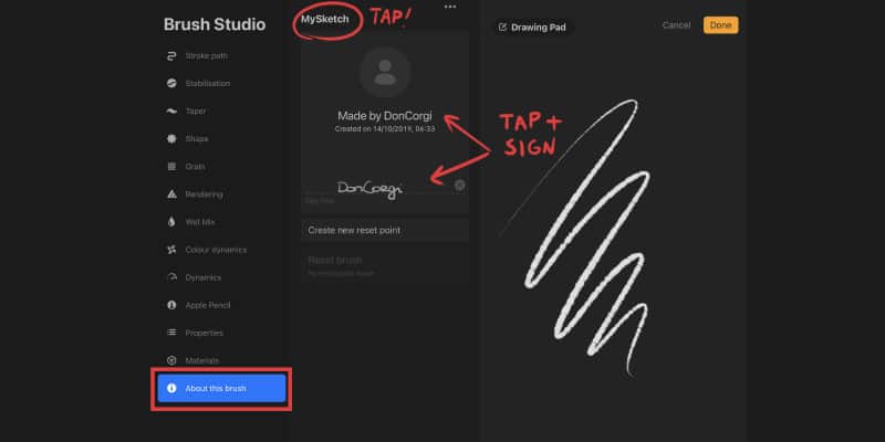 here's how to add your signature to a brush you made on procreate