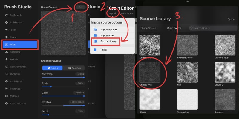opening the source library in procreate