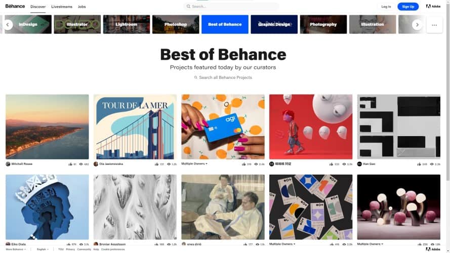 Behance screenshot, a free portfolio website for artists