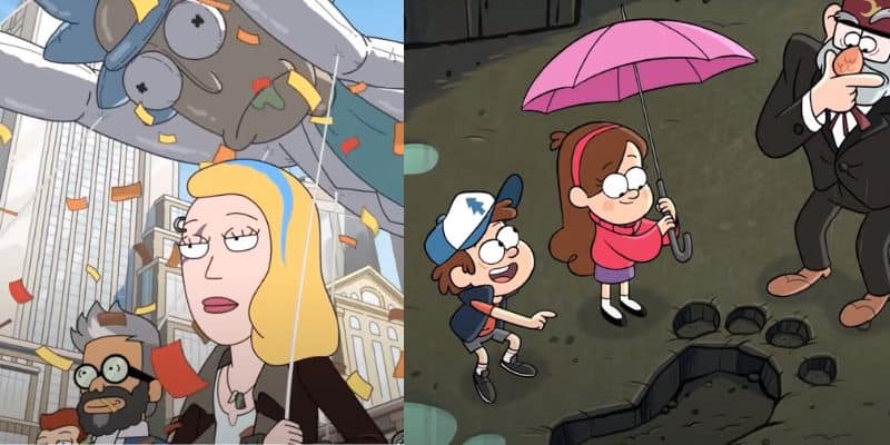 example of rick and morty and gravity falls cartoon art styles