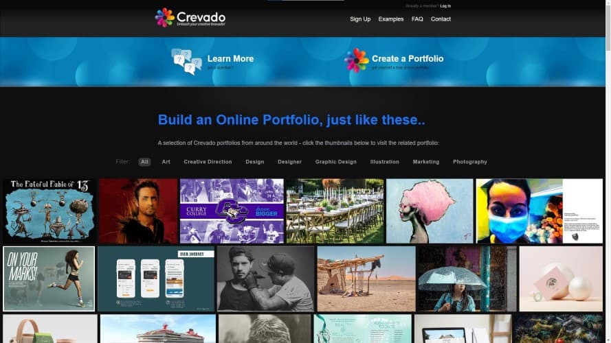 Screenshot of Crevado, a free portfolio website builder