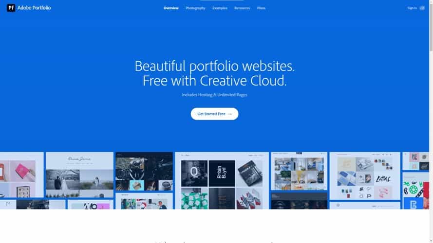 Adobe Portfolio screenshot, a free art portfolio website for artists already using Creative Cloud