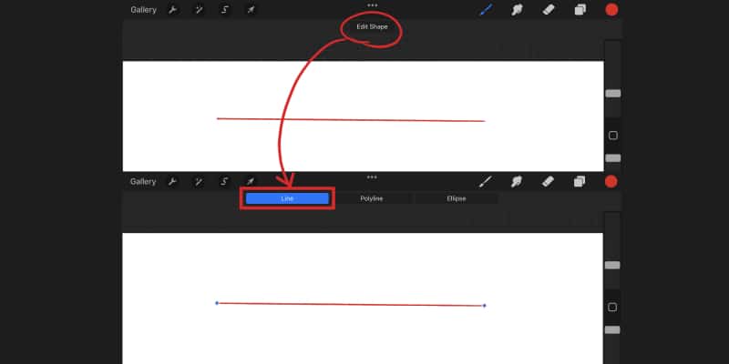 Edit Shape and Line in procreate, a great starting procreate drawing exercise for beginners