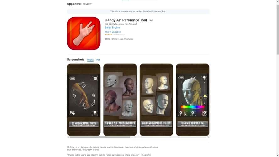 handy art reference tool screenshot of the app store