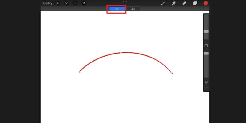 Edit a curve in Procreate by Tapping Arc