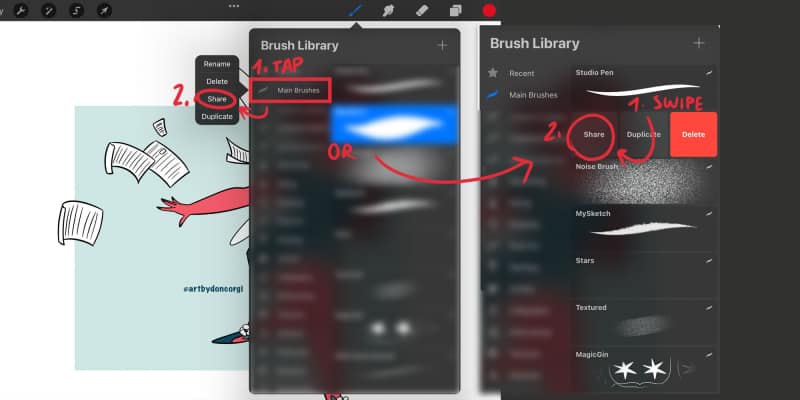 Export your procreate brush from the brush library
