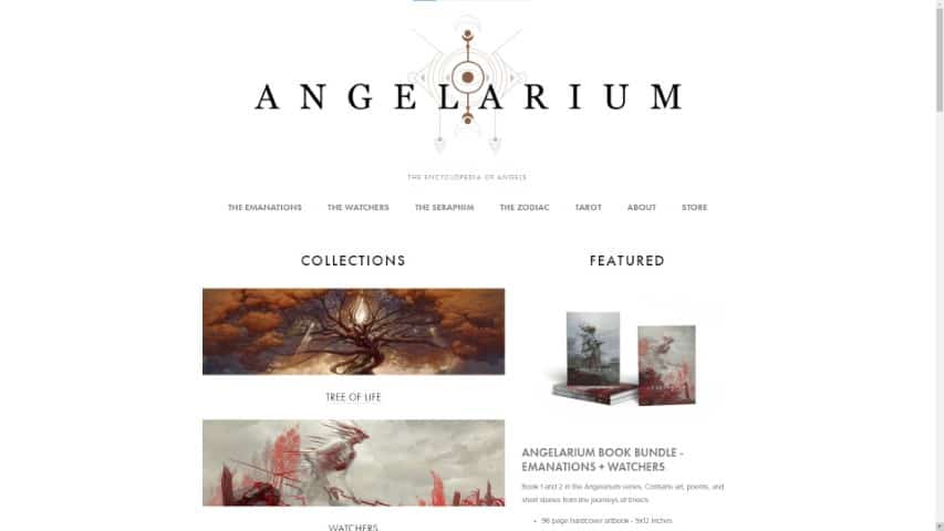 Angelarium by Peter Mohrbacher, screenshot from the landing page of the portfolio website
