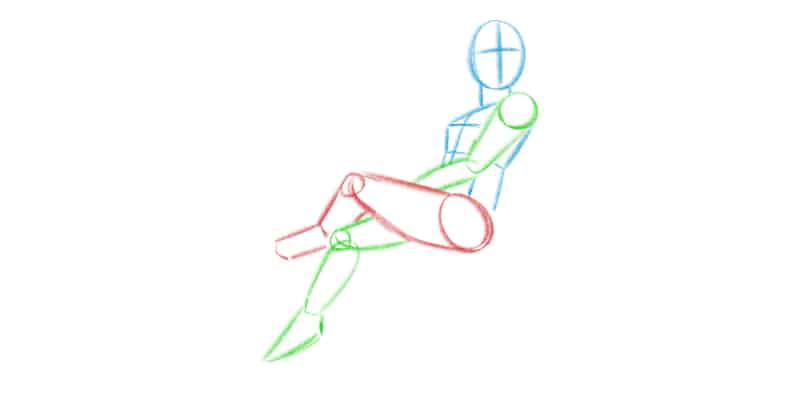 Use Different Colors For Different Parts when sketching a sitting pose