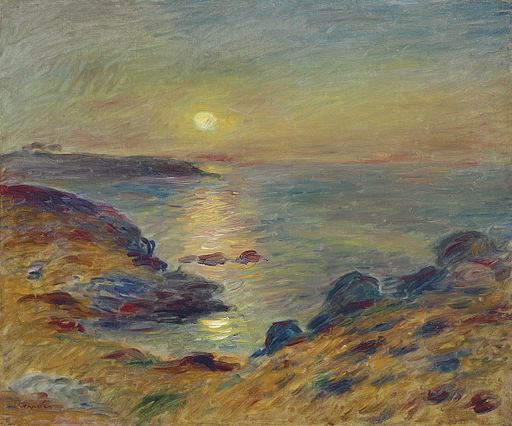 Painting by Pierre Auguste Renoir - Coucher de soleil a Douarnenez c.1883
