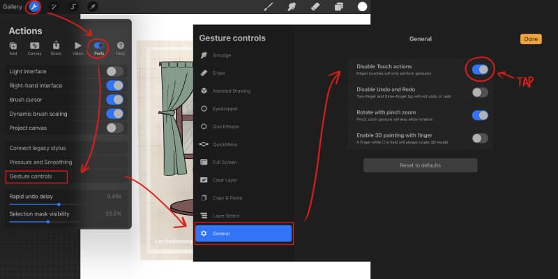 How To Enable Touch Actions in Procreate