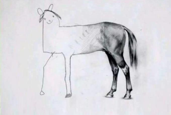 draw the horse meme image, with an unfinished drawing of a horse