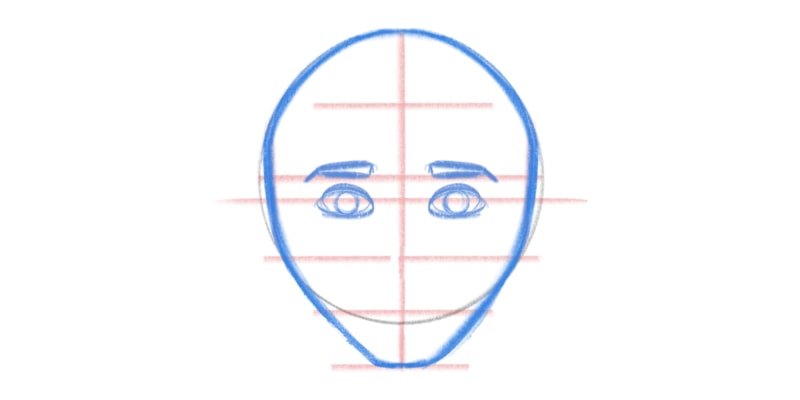 simple drawing of a head with eyebrows and eyes on the eyesockets